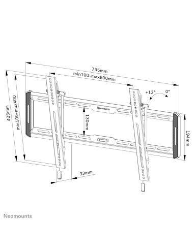 Neomounts by Newstar WL35-550BL16 fixed tilt wall mount for 40"-75" screens, Vesa 600x400, Max 70Kg,