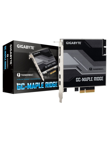 Gigabyte MAPLE RIDGE, Thunderbolt 4 add-in card, DisplayPort, Thunderbolt 4 port   USB 32. Gen2 Type-C, 2x Mini-DisplayPort In