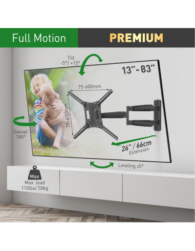 Suport TV plat/curbat de perete cu 2 brate Barkan BM443LP, 13"-
