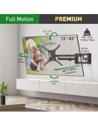 Suport TV plat/curbat de perete cu 2 brate Barkan BM464XL, 13"-