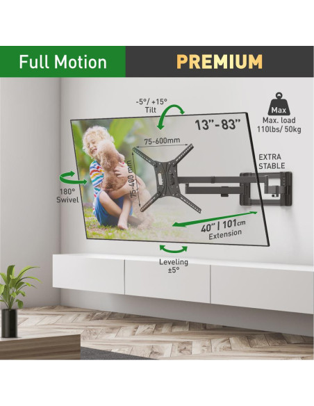 Suport TV plat/curbat de perete cu 2 brate Barkan BM464XL, 13"-