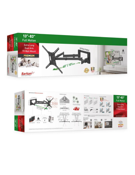 Suport TV plat/curbat de perete cu 2 brate Barkan BM464XL, 13"-