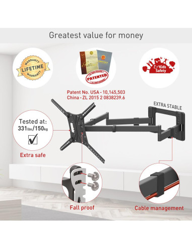 Suport TV plat/curbat de perete cu 2 brate Barkan BM464XL, 13"-