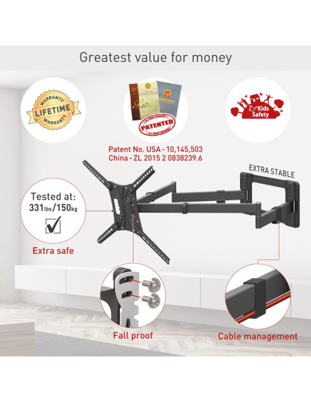 Suport TV plat/curbat de perete cu 2 brate Barkan BM464XL, 13"-
