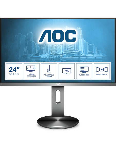 Monitor 23.8" AOC I2490PXQU BT, FHD 1920*1080, 60 Hz, WLED, IPS, 16 9, 4 ms, 1000 1, 250 cd mp, 178 178, Flicker-free, Low blue