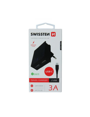 Set Incarcator retea Swissten Smart IC 2xUSB 3A+Cablu Date Type