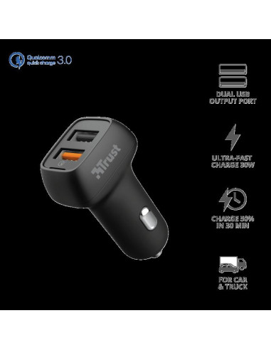 Incarcator rapid pentru masina Trust Qmax 30W Ultra-Fast Dual