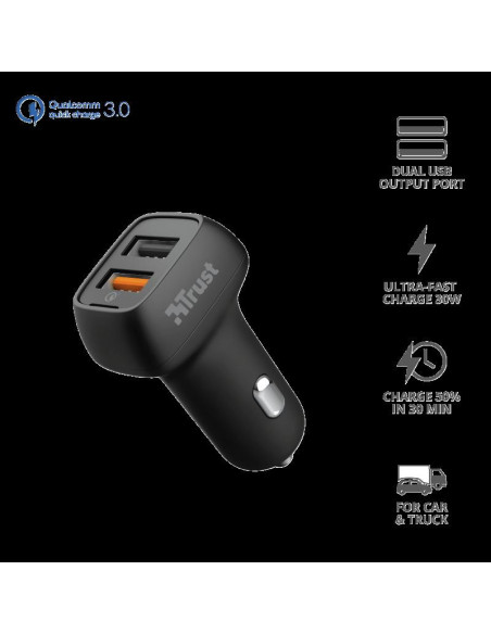 Incarcator rapid pentru masina Trust Qmax 30W Ultra-Fast Dual