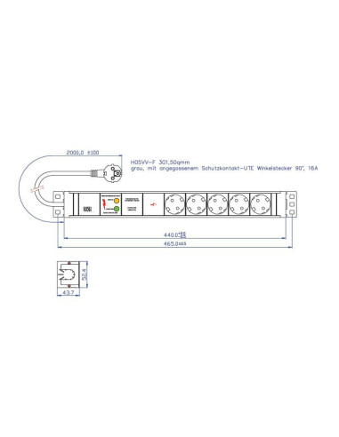 Bachmann, PDU 5 prize Schuko, 1U, impamantare, protectie