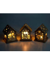 Casa de Craciun din lemn cu lumina led, 11 cm,513559