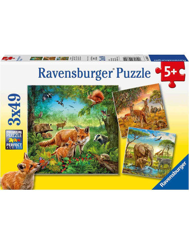 Puzzle Animalele Pamantului, 3X49 Piease,RVSPC09330