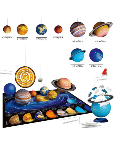 Puzzle 3D Sistemul Solar, 27/54/72/108 Piese,RVS3D11668