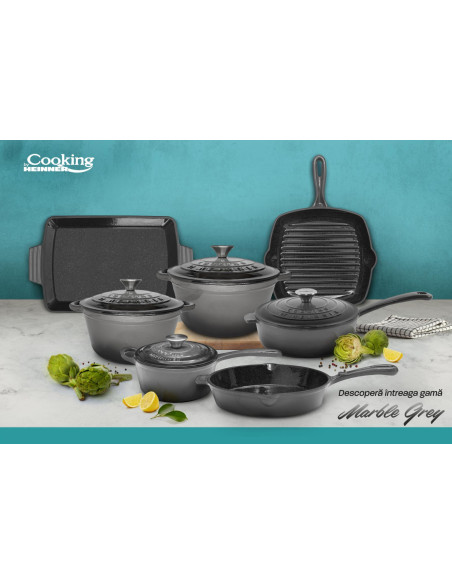 Cratita fonta emailata + capac 19 X 9 cm, 1.8 L, Marble