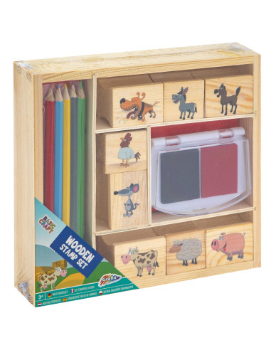 Set creativ - Stampile din lemn cu tusiera,100055