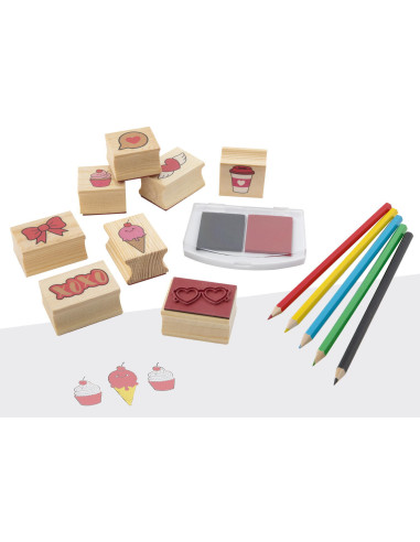 Set creativ - Stampile din lemn cu tusiera (inimioare),100055A