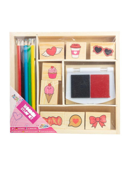 Set creativ - Stampile din lemn cu tusiera (inimioare),100055A