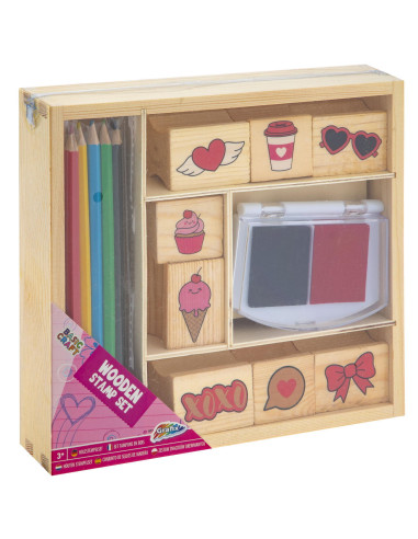 Set creativ - Stampile din lemn cu tusiera (inimioare),100055A