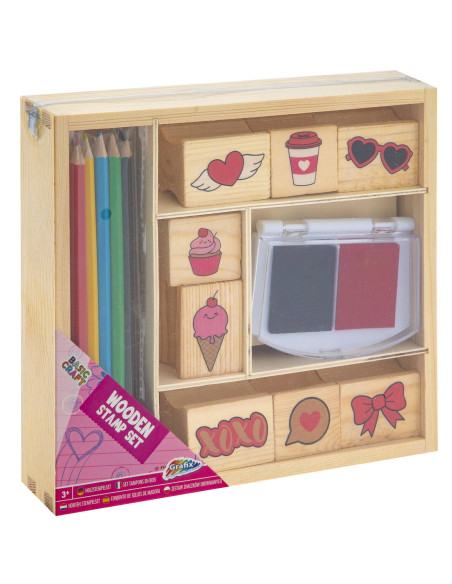 Set creativ - Stampile din lemn cu tusiera (inimioare),100055A
