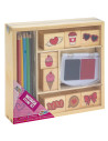 Set creativ - Stampile din lemn cu tusiera (inimioare),100055A