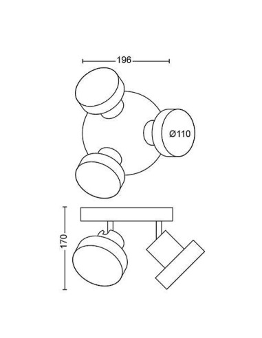 Spot LED Triplu Philips Bukko, 24V, 3x4.3W, 1200 lm