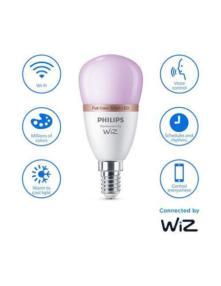 Bec LED RGB inteligent Philips Bulb P45, Wi-Fi, Bluetooth, E14