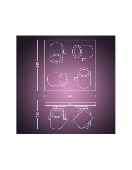 Spot LED RGB Cvadruplu Philips Hue Argenta, Bluetooth, 4xGU10