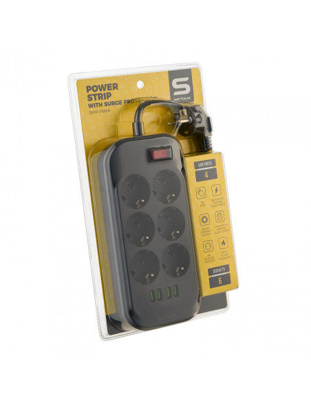 Prelungitor cu protectie Serioux, 6 prize schuko, input