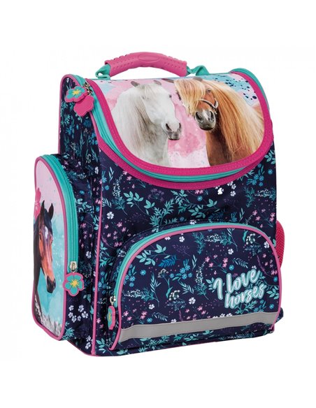 Set scoala Animale, Cai - Ghiozdan scoala ergonomic, Penar neechipat cu 1 fermoar