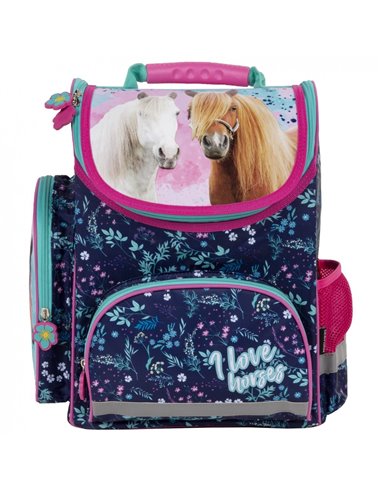 Set scoala Animale, Cai - Ghiozdan scoala ergonomic, Penar neechipat cu 1 fermoar