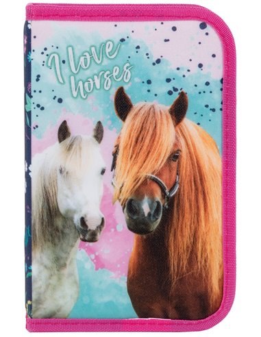 Set scoala Animale, Cai - Ghiozdan scoala ergonomic, Penar neechipat cu 1 fermoar