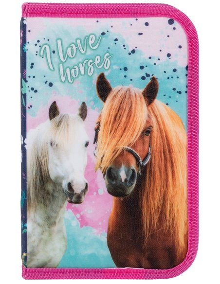 Set scoala Animale, Cai - Ghiozdan scoala ergonomic, Penar neechipat cu 1 fermoar
