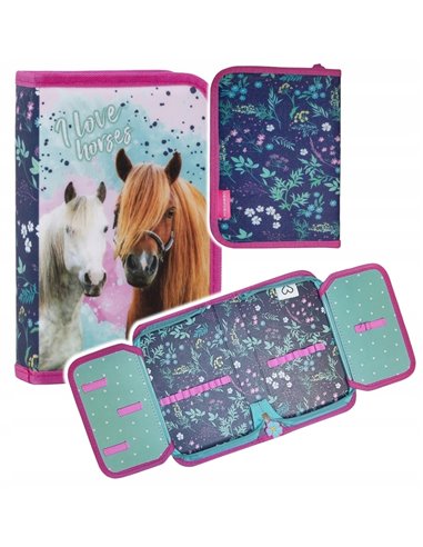 Set scoala Animale, Cai - Ghiozdan scoala ergonomic, Penar neechipat cu 1 fermoar