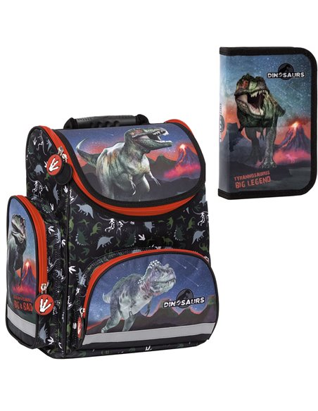 Set scoala Dinozaur 17 - Ghiozdan scoala ergonomic, Penar neechipat cu 1 fermoar