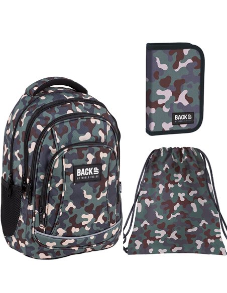 Set scoala Army - Ghiozdan scoala, Penar echipat cu 1 fermoar si Sac incaltaminte