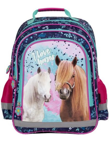 Set scoala animale, Model cai, Ghiozdan, Penar echipat 1 fermoar, Sac incaltaminte