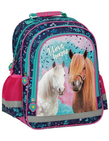 Set scoala animale, Model cai, Ghiozdan, Penar echipat 1 fermoar, Sac incaltaminte