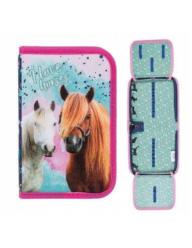 Set scoala animale, Model cai, Ghiozdan, Penar echipat 1 fermoar, Sac incaltaminte