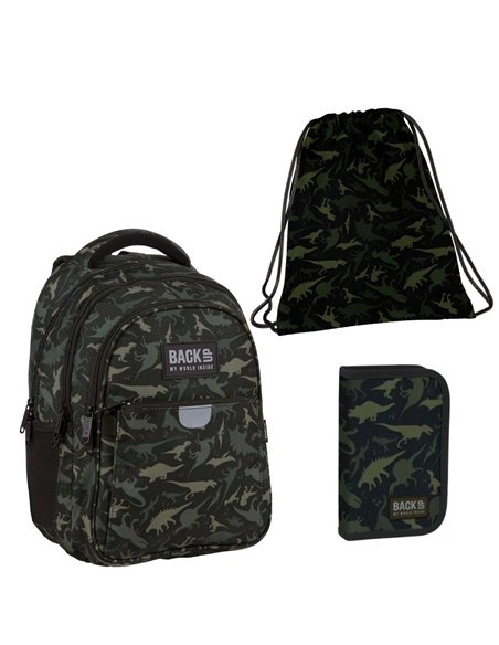 Set scoala Dino 1, Ghiozdan, penar echipat 1 fermoar, sac incaltaminte