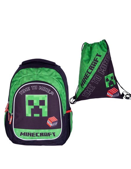 Set scoala Time to mine - Ghiozdan, Sac incaltaminte, Motiv Miinecraft