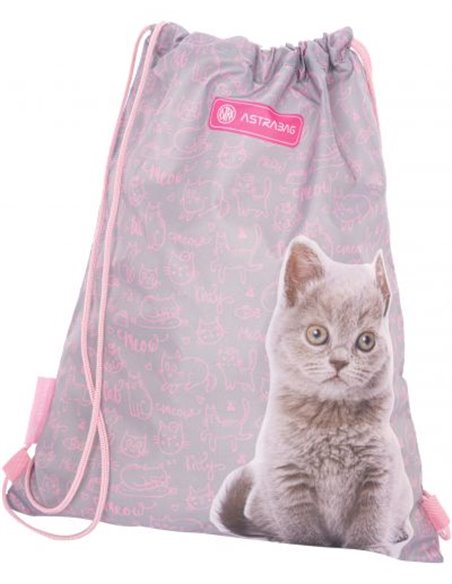 Set Scoala ASTRA, Ghiozdan, Penar neechipat cu 2 fermoare si Sac incaltaminte, Motiv Pisica Pinky Kitty