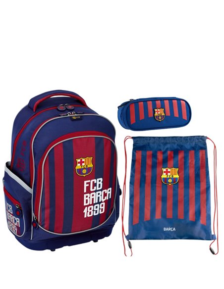 Set scoala Barcelona 7 - Ghiozdan, Geanta de umar, Sac incaltaminte, Motiv sport, Fotball