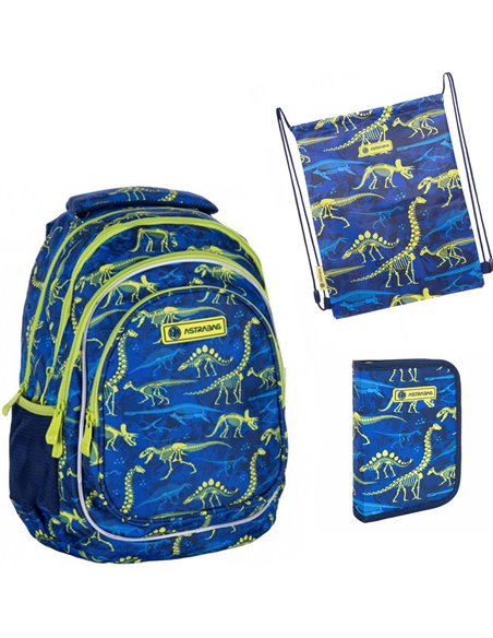 Set scoala Dinozaur - Ghiozdan, penar neechipat cu 1 fermoar si sac incaltaminte