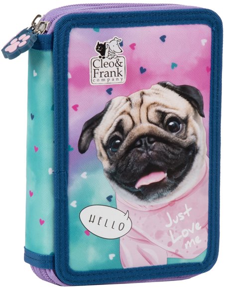 Penar echipat Derform CLEO&FRANK 2 fermoare, Motiv caine, Pug