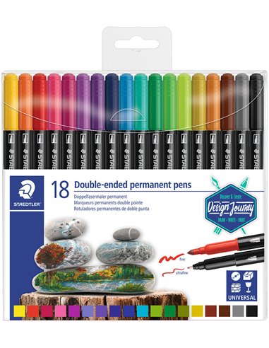 Set markere permanente STAEDTLER cu 2 capete, 0.5-3.0 mm, diverse culori, 18 buc/set