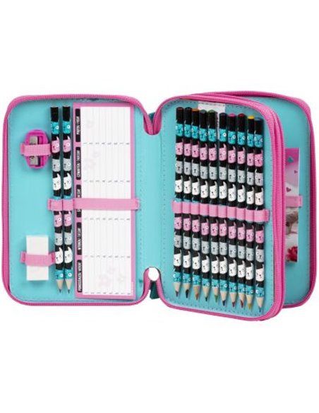 Set scoala CLEO&FRANK 35 - Ghiozdan ergonomic, Penar echipat 2 fermoare, Motiv pisica