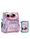 Set scoala CLEO&FRANK 35 - Ghiozdan ergonomic, Penar echipat 2 fermoare, Motiv pisica