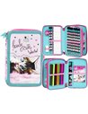 Set scoala CLEO&FRANK 35 - Ghiozdan ergonomic, Penar echipat 2 fermoare, Motiv pisica