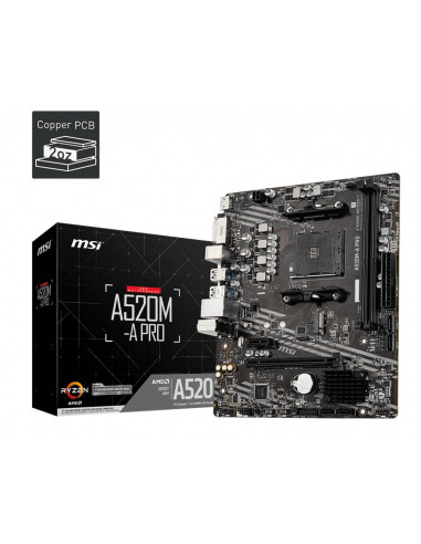 PLACA de BAZA MSI A520M, skt AM4, AMD A520, mATX, slot RAM 2 x PLACA de BAZA MSI A520M, skt AM4, AMD A520, mATX, slot RAM 2 x