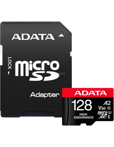 AUSDX128GUI3V30SHA2-RA1,CARD MicroSD Adata SDXC High Endurance 128GB adaptor SD inclus, "AUSDX128GUI3V30SHA2-RA1" (include TV 0.