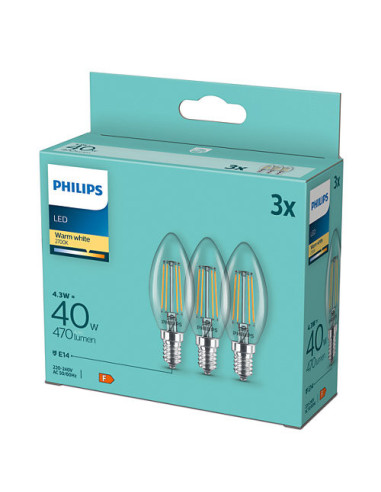 SET 3 becuri LED Philips, soclu E14, putere 4.7W, forma